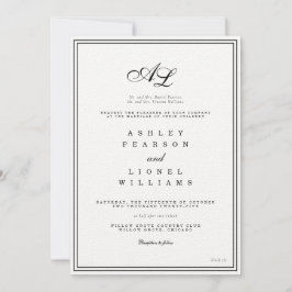 Invitación Monograma clásico Boda tradicional blanco y negro