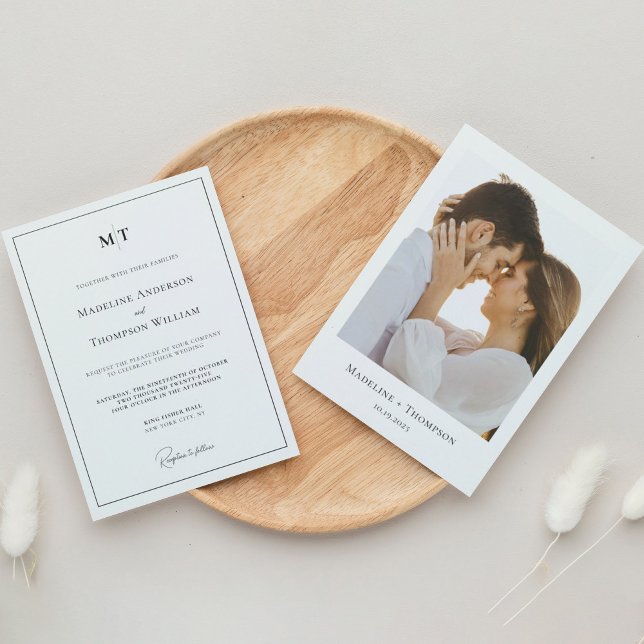 Invitación Monograma clásico con borde y Boda fotográfico (Subido por el creador)