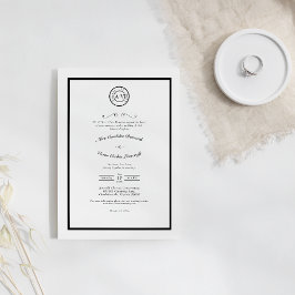 Invitación Monograma clásico de Boda blanco y negro