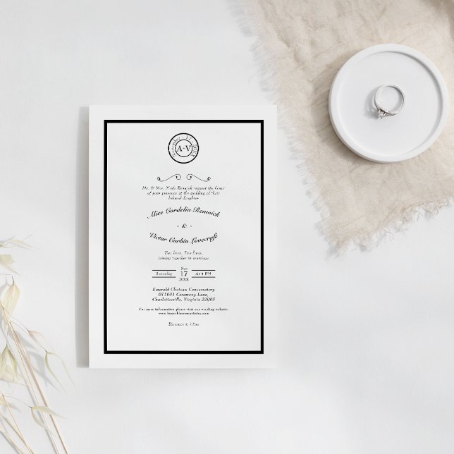 Invitación Monograma clásico de Boda blanco y negro (Subido por el creador)