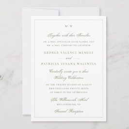 Invitación Monograma Clásico de Boda Elegante Verde Musgo Bla