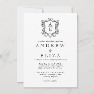 Invitación Monograma clásico de cosecha de vintage Boda blanc