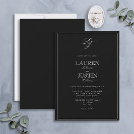 Invitación Monograma clásico de guiones blancos y negros