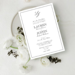 Invitación Monograma clásico de guiones blancos y negros