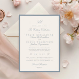 Invitación Monograma clásico formal enmarcado Boda azul turbi