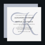 Invitación Monograma clásico moderno | Boda azul turbio<br><div class="desc">Estas elegantes invitaciones nupciales muestran su monograma en un texto grande y moderno de color azul polvoriento sobre un fondo blanco. Un estilo sencillo y elegante para su boda moderno.</div>