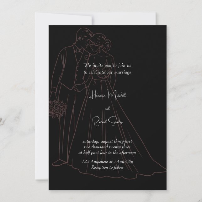 Invitación Monograma clásico negro elegante Boda limpio Invi (Anverso)