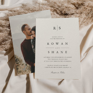 Invitación Monograma clásico negro y crudo Boda fotográfico