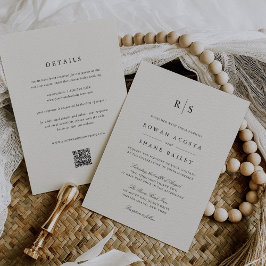 Invitación Monograma clásico negro y crudo todo en un Boda