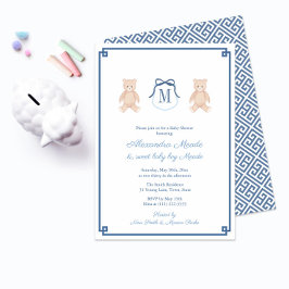 Invitación Monograma clásico Teddy Bear Baby Boy Shower