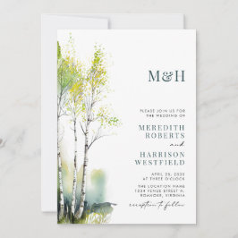 Invitación Monograma Código QR Birch Forest Woodland Boda