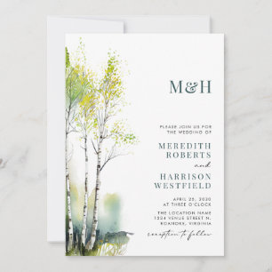 Invitación Monograma Código QR Birch Forest Woodland Boda