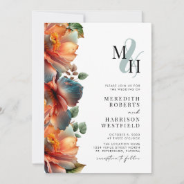 Invitación Monograma Código QR RSVP Boda de otoño floral otoñ