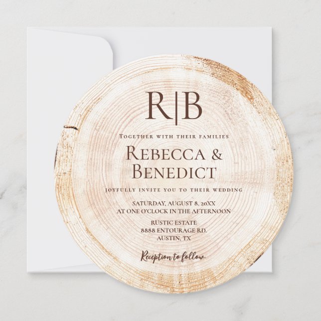 Invitación Monograma Código QR Sitio Web Bark Rustic Boda (Anverso)