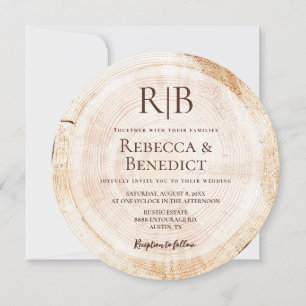 Invitación Monograma Código QR Sitio Web Bark Rustic Boda
