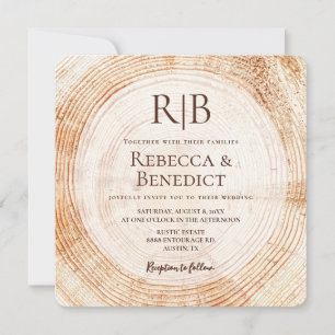 Invitación Monograma Código QR Sitio Web Bark Rustic Boda