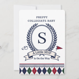 Invitación Monograma Colegial Elegante | Shower de Bebé