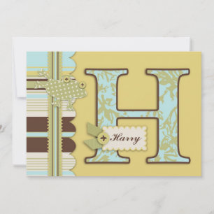 Invitación Monograma con Baby Shower de impresión de rana y t