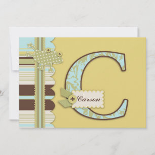 Invitación Monograma con Baby Shower de impresión de rana y t