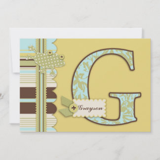 Invitación Monograma con Baby Shower de impresión de rana y t
