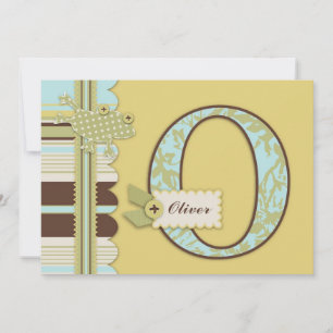 Invitación Monograma con Baby Shower de impresión de rana y t