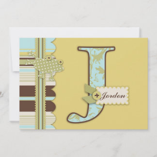 Invitación Monograma con Baby Shower de impresión en franja y