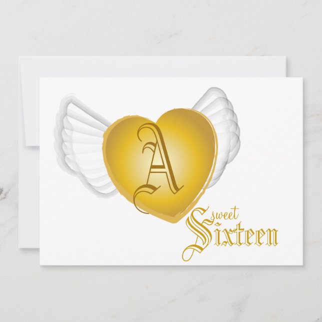 Invitación Monograma Corazón Dorado Dulce de 16 Costes. (Anverso)