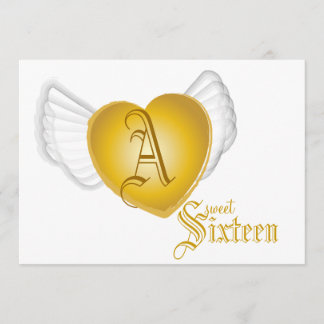 Invitación Monograma Corazón Dorado Dulce de 16 Costes.