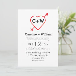 Invitación Monograma Corazón Y Boda De Flecha
