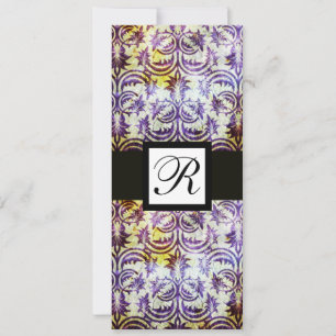 Invitación MONOGRAMA CUADRADA DE DAMASCO ANTIGUO, morado, neg