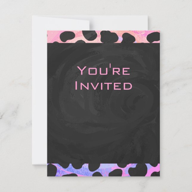 Invitación Monograma dálmata negro y rosa (Anverso)