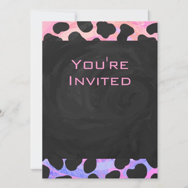 Invitación Monograma dálmata negro y rosa (Anverso)
