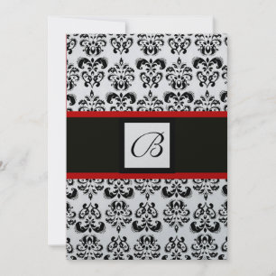 Invitación MONOGRAMA DAMASCO,negro, blanco,metálico plateado,
