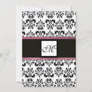 Invitación MONOGRAMA DAMASCO, negro blanco, rosa púrpura viol