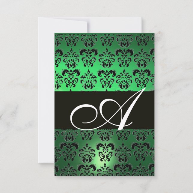 INVITACIÓN MONOGRAMA DAMASCO NEGRO VERDE (Anverso)