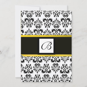 Invitación MONOGRAMA DAMASCO, negro y blanco, amarillo