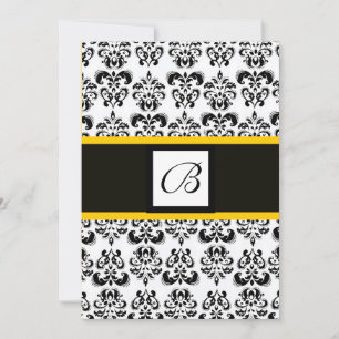 Invitación MONOGRAMA DAMASCO, negro y blanco, amarillo