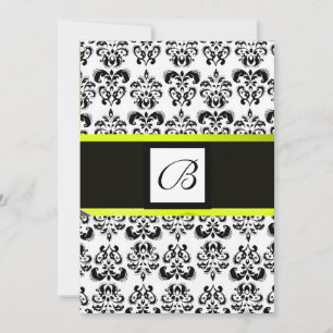 Invitación MONOGRAMA DAMASCO,negro y blanco,amarillo