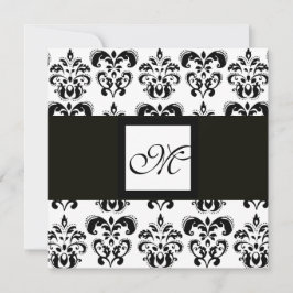 Invitación MONOGRAMA DAMASCO, negro y blanco, metálico platea