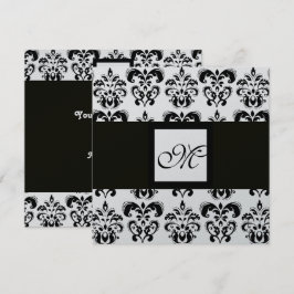 Invitación MONOGRAMA DAMASCO, negro y blanco, metálico platea