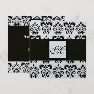 Invitación MONOGRAMA DAMASCO, negro y blanco, metálico platea