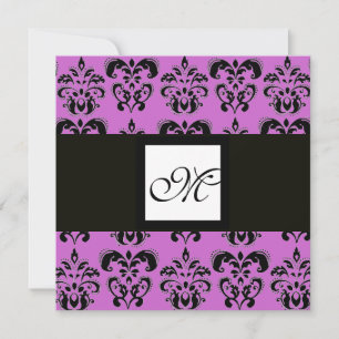 Invitación MONOGRAMA DAMASCO,negro y blanco,morado