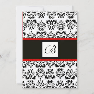 Invitación MONOGRAMA DAMASCO, negro y blanco, rojo