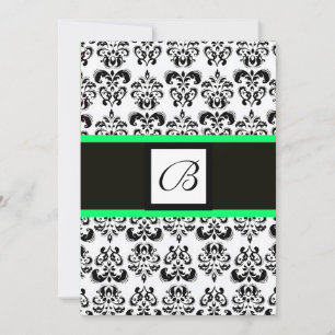Invitación MONOGRAMA DAMASCO, negro y blanco, verde