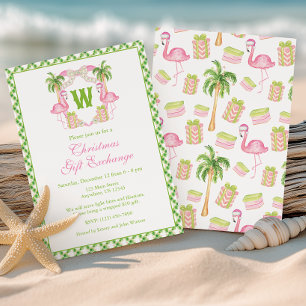 Invitación Monograma de acuarela Cresta de flamenco rosa Navi