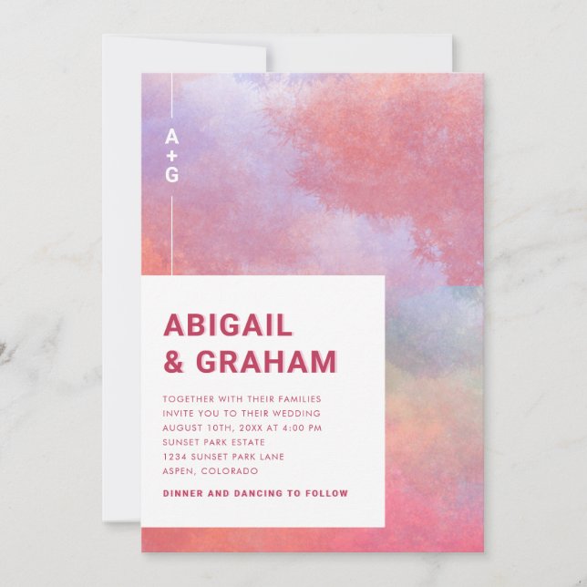 Invitación Monograma de Acuarela para Boda (Anverso)
