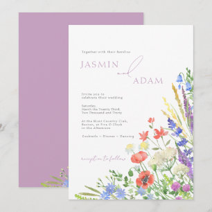 Invitación Monograma de amapola silvestre de lavanda capricho