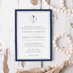 Invitación Monograma de ancla naval Michigan Boda