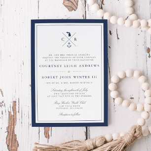Invitación Monograma de ancla naval Michigan Boda