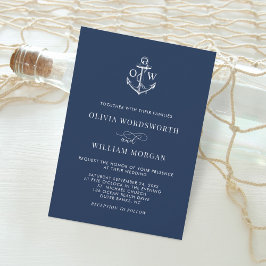 Invitación Monograma de anclaje náutico azul de la Marina Bod